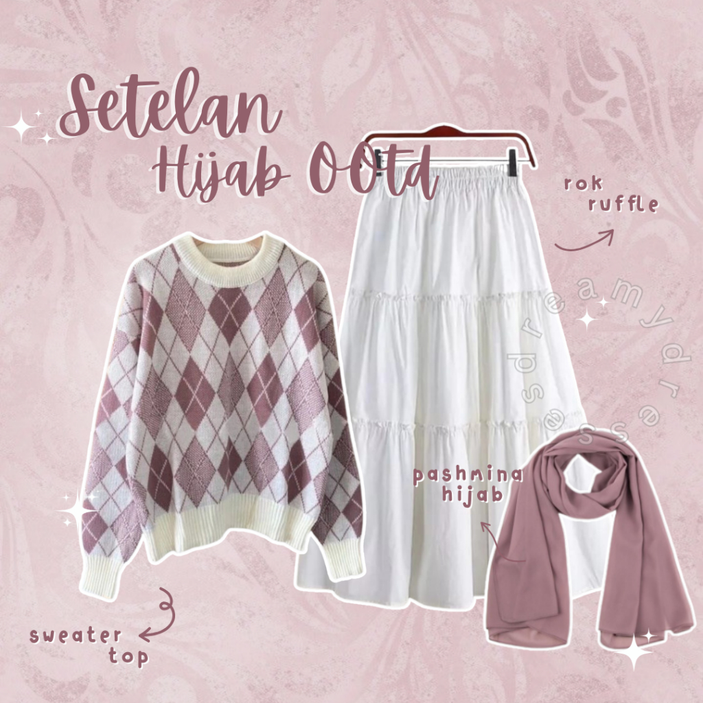 Jual One Set Hijab OOTD Hijab Korean Style Outfit Casual Remaja Lebaran ...