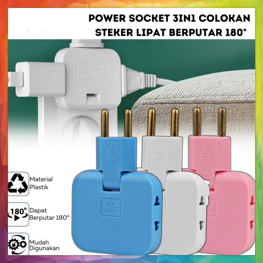 Jual Power Soket 3in1 Socket Extension Plug In Stop Kontak Colokan ...