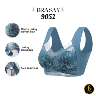 Brasay Push Up Bra Wanita Motif Renda Polos Punggung Tali Silang Ukuran Jumbo 9052