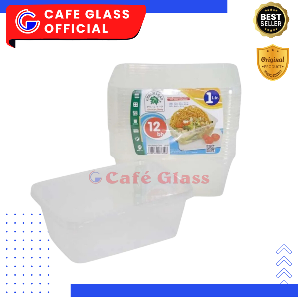 Thinwall Green Leaf - Kotak Makan Sekali Pakai 1000Ml Isi 12 - Tempat Makan Selusin
