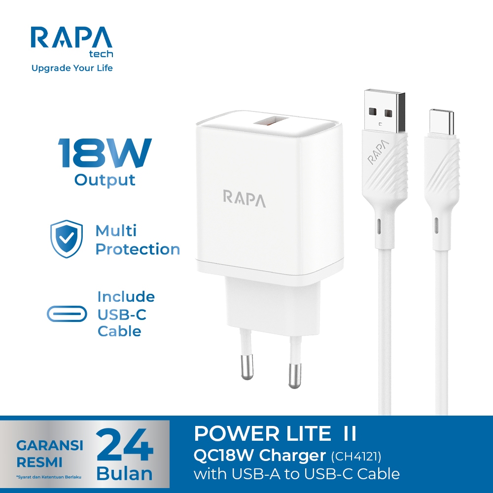 Jual RAPAtech Charger Power Lite II QC18 W Charger with USB A to C / A ...