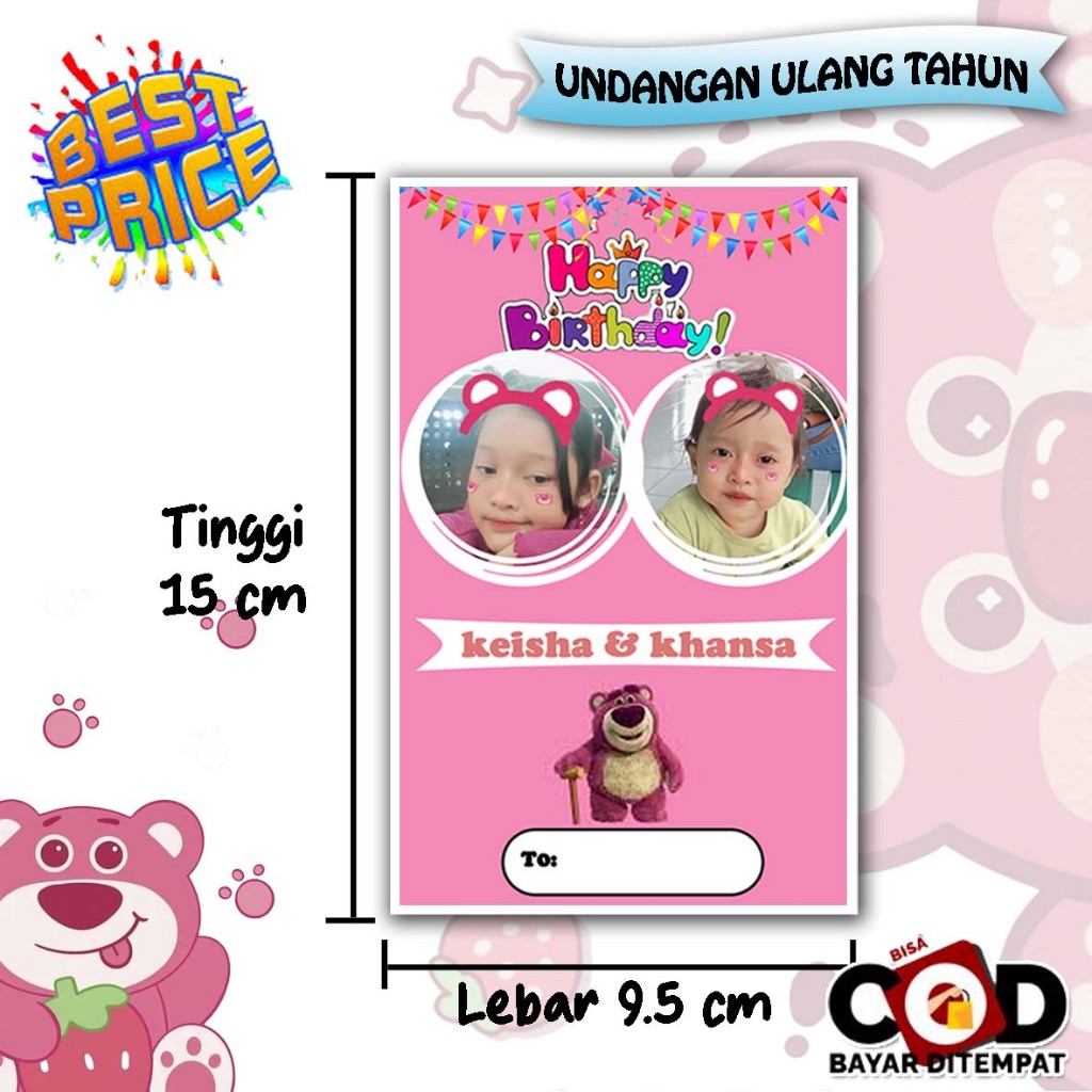 Jual COD Termurah Undangan Ulang Tahun - Tema Karakter Lotso Undangan ...