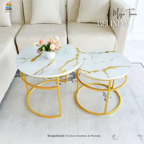 Aesthetic Round Coffee Table Set of 2 - MEJA BELINDA - Modern Nesting Table Multiplek Gold