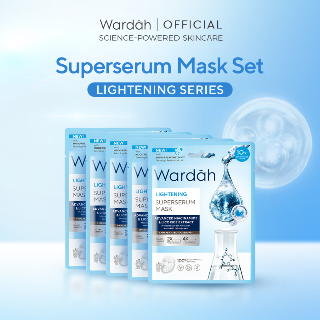 Wardah Lightening SuperSerum Mask 20 ml - Paket Masker Isi 5 - Masker Untuk Mencerahkan dan Menyegarkan - Untuk Semua Jenis Kulit