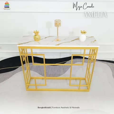 Meja Console Aesthetic Meja Hias Minimalis - MEJA AMELIA - Konsol Foyer Multiplek Marmer