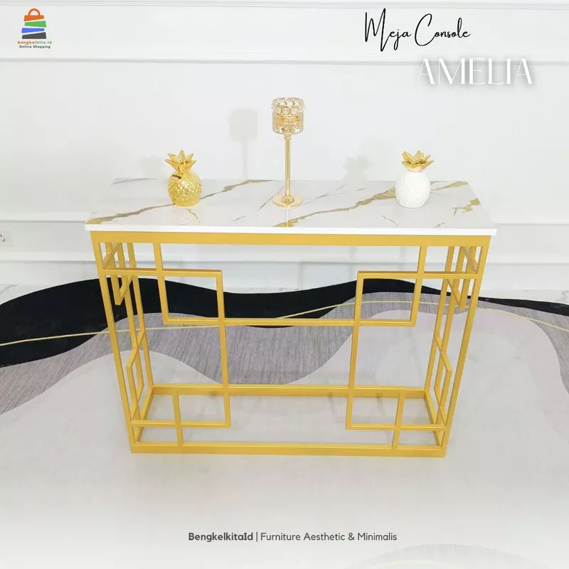 Meja Console Aesthetic Meja Hias Minimalis - MEJA AMELIA - Konsol Foyer Multiplek Marmer