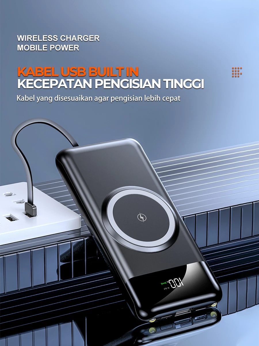 SKCBO Wireless Powerbank 20000mAh / Built In Cable Power Bank
