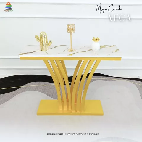 Meja Console Estetik Meja Hias Minimalis MEJA VEGA Konsol Ruang Tamu Aesthetic Foyer Marmer UV Gold