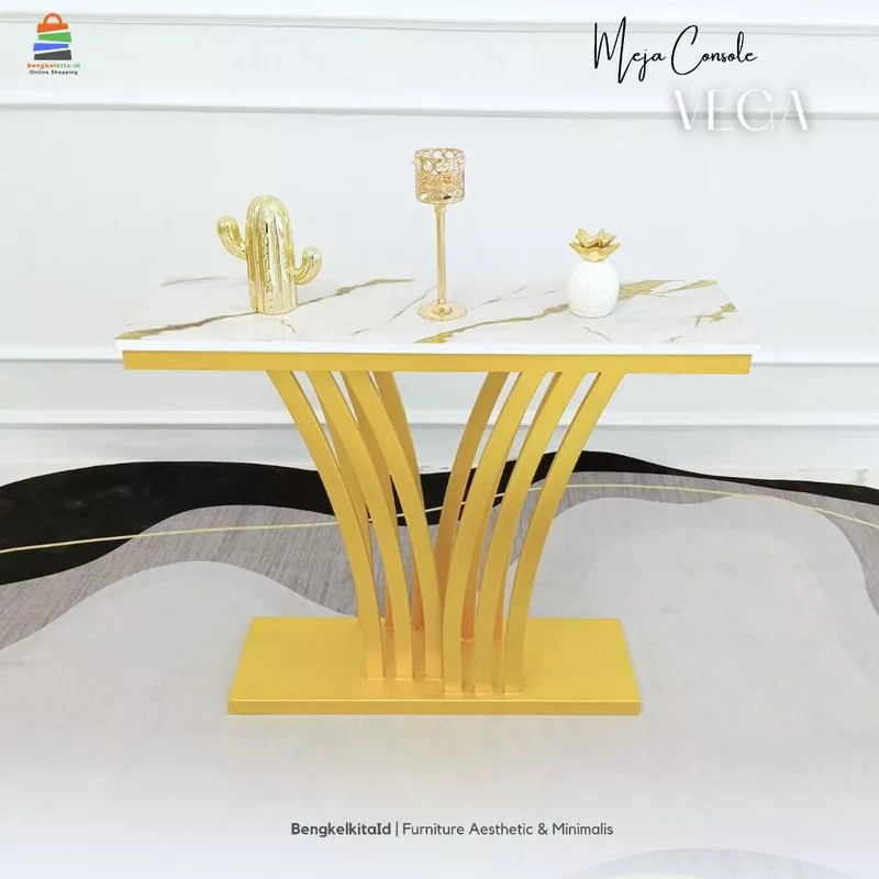 Meja Console Estetik Meja Hias Minimalis MEJA VEGA Konsol Ruang Tamu Aesthetic Foyer Marmer UV Gold