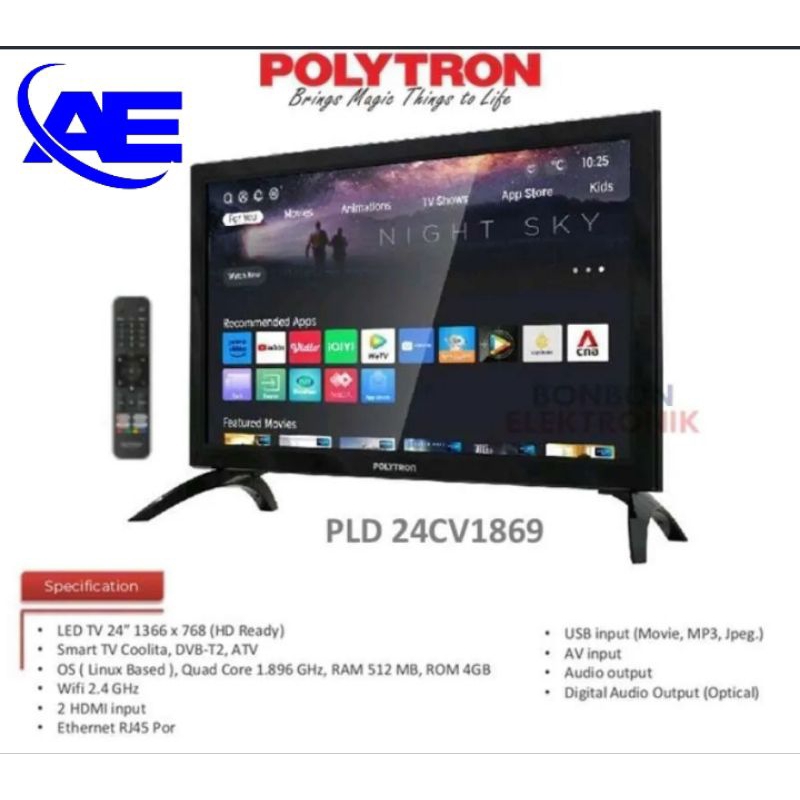 Jual [[COD]] Tv Polytron smart PLD 24cv1869 (24inchi) | Shopee Indonesia