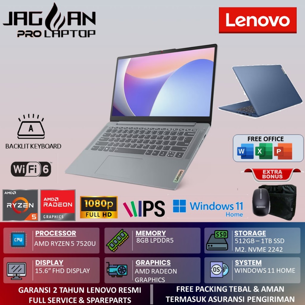 Jual Laptop Gaming Lenovo Ideapad Slim 14 Amd Ryzen 7520U 8GB