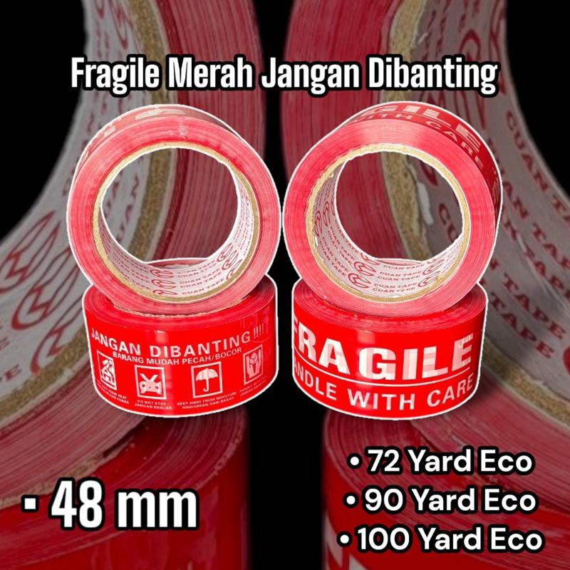 Jual Lakban Fragile Merah 100 yard | Lakban Fragile 48mm x 100yard ...