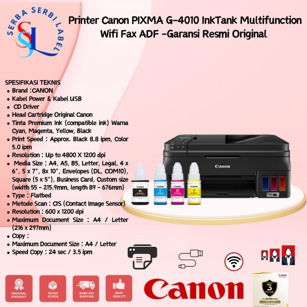 Jual Printer Canon PIXMA G4010 Multi Function All in One Ink Tank ADF ...