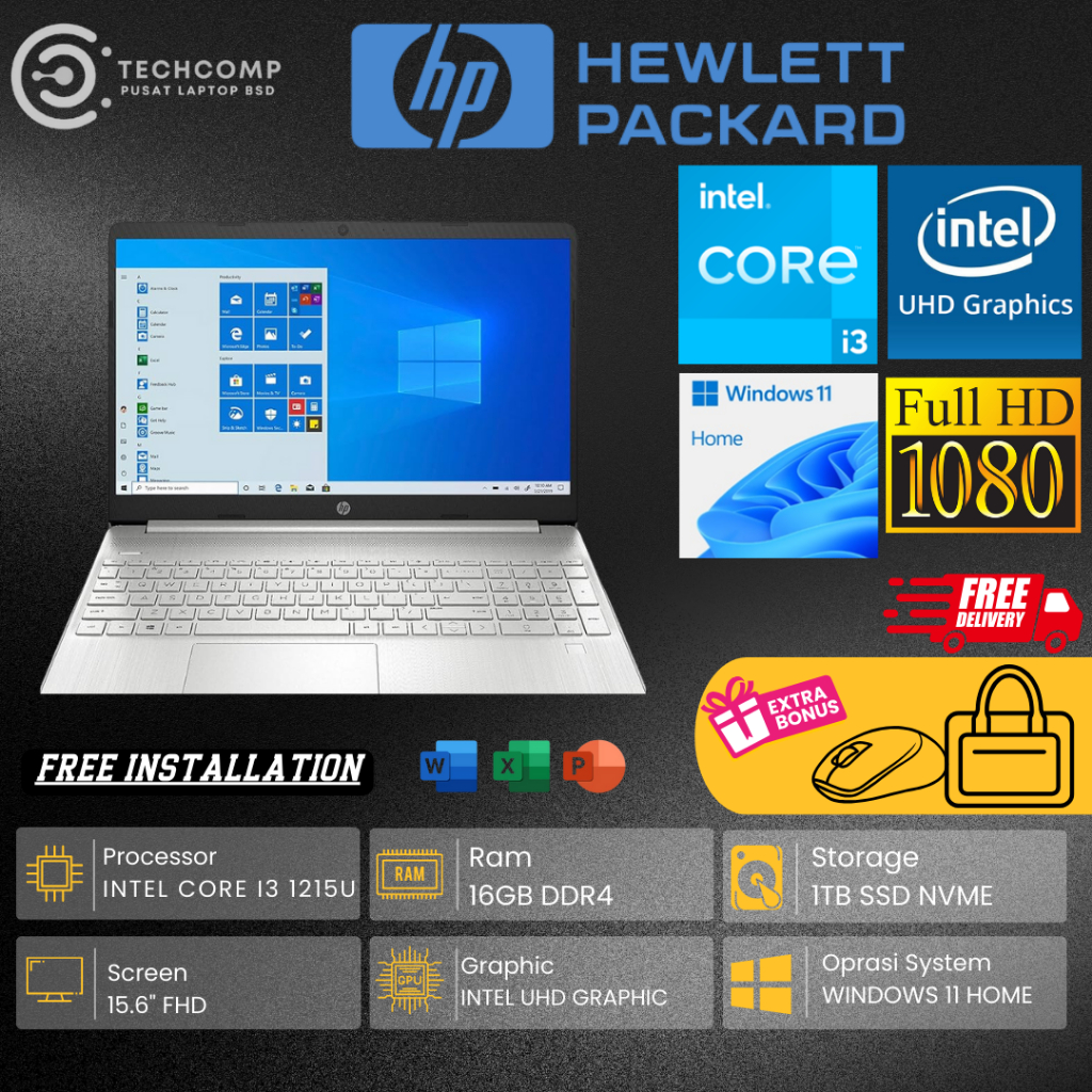 Jual LAPTOP BARU HP 15 INTEL CORE i3 1215U RAM 8GB 512GB SSD FHD