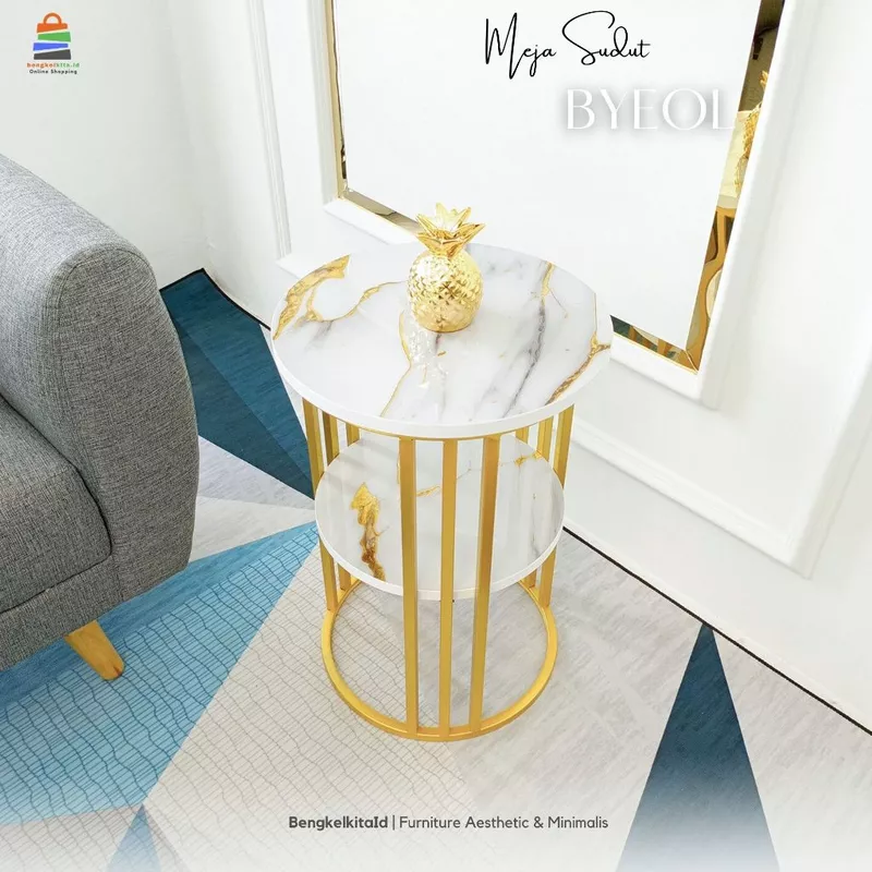 Aesthetic Side Table Round Corner Desk - MEJA BYEOL - Modern Minimalist Multiplek Gold