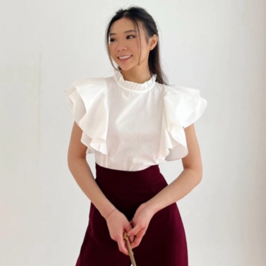 Jual #AB103 - Ruffle Sleeves Top | Atasan Baju Wanita Lengan Pendek ...