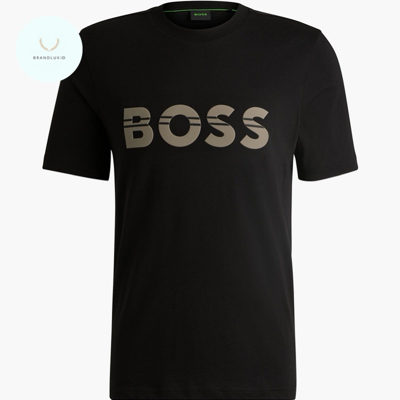 Hugo Boss Men Tee Cotton Jersey Regular-Fit T-Shirt in Dark Blue Black  Light Blue with Logo Artwork