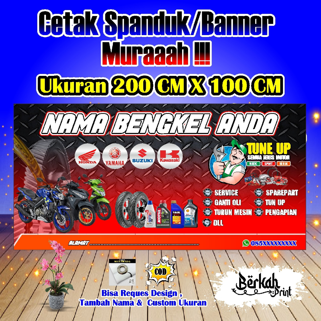 Jual Spanduk Banner Bengkel Ukuran 2 meter x 1 meter | Shopee Indonesia