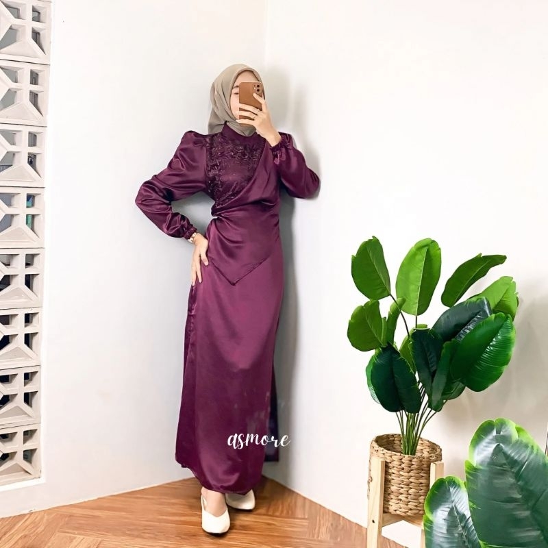 Jual Elisa Dress Brokat Satin Silk Premium Wanita Kondangan Muslim Body