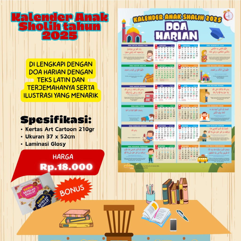 Jual Kalender Poster Anak Shalih 2025 Dilengkapi Doa Harian Dengan Teks 