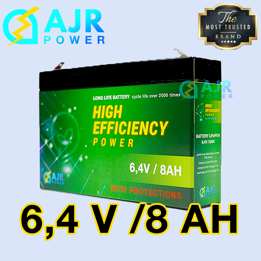 Aki Accu Baterai Battery Lithium LiFePo4 AJR POWER UPS Emergency mobil anak 6V 8AH BMS