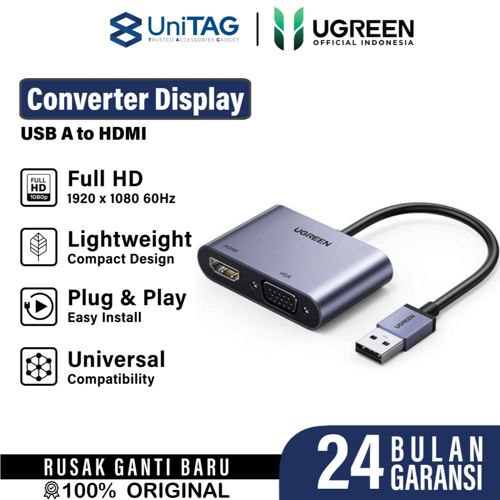 Jual UGREEN Kabel Converter USB A 3.0 / C to HDMI VGA 2in1 TV Proyektor ...