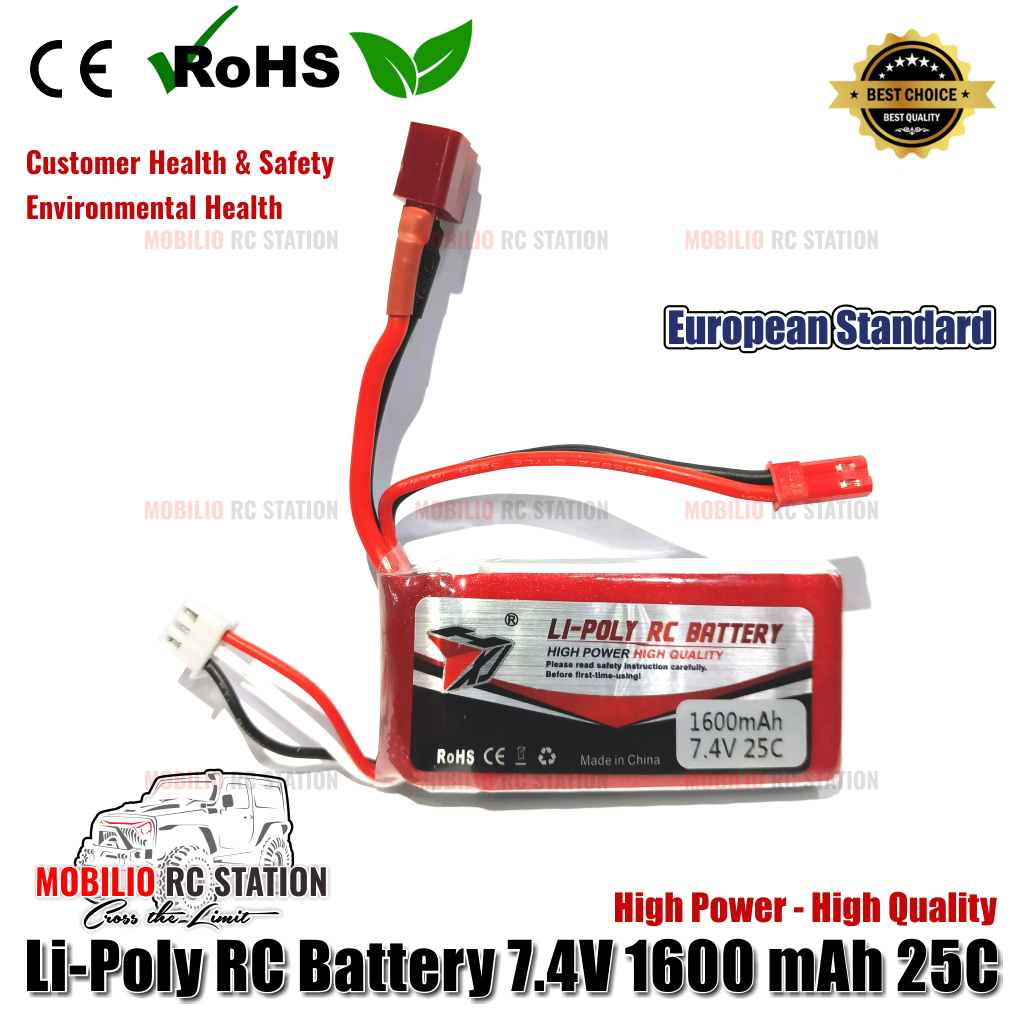 2 Batterie LiPo 7.4V 1600mAh 25C Con Spina T Per Auto RC XLH 9125