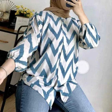 Kemeja Rayon Motif Lengan Panjang Kemeja Wanita Rayon Motif Atasan Kemeja Wanita Blouse Motif