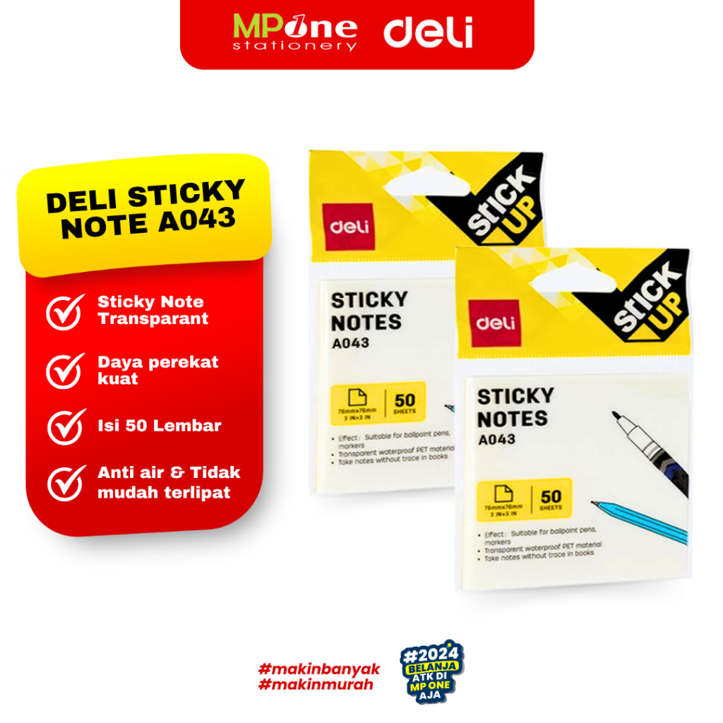 Jual Deli Sticky Note Transparant Putih A043 / Memo Tempel Transparan ...