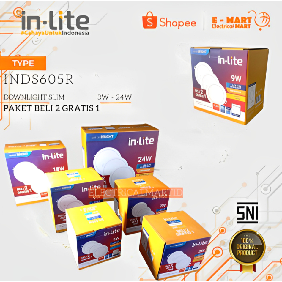 Jual PAKET BELI 2 GRATIS 1 INLITE Downlight Slim Panel LED IB IN-LITE 3 ...