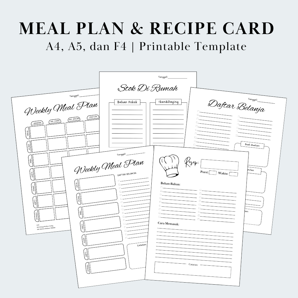 Jual Weekly Meal Plan dan Recipe Card Printable Template | Shopee Indonesia