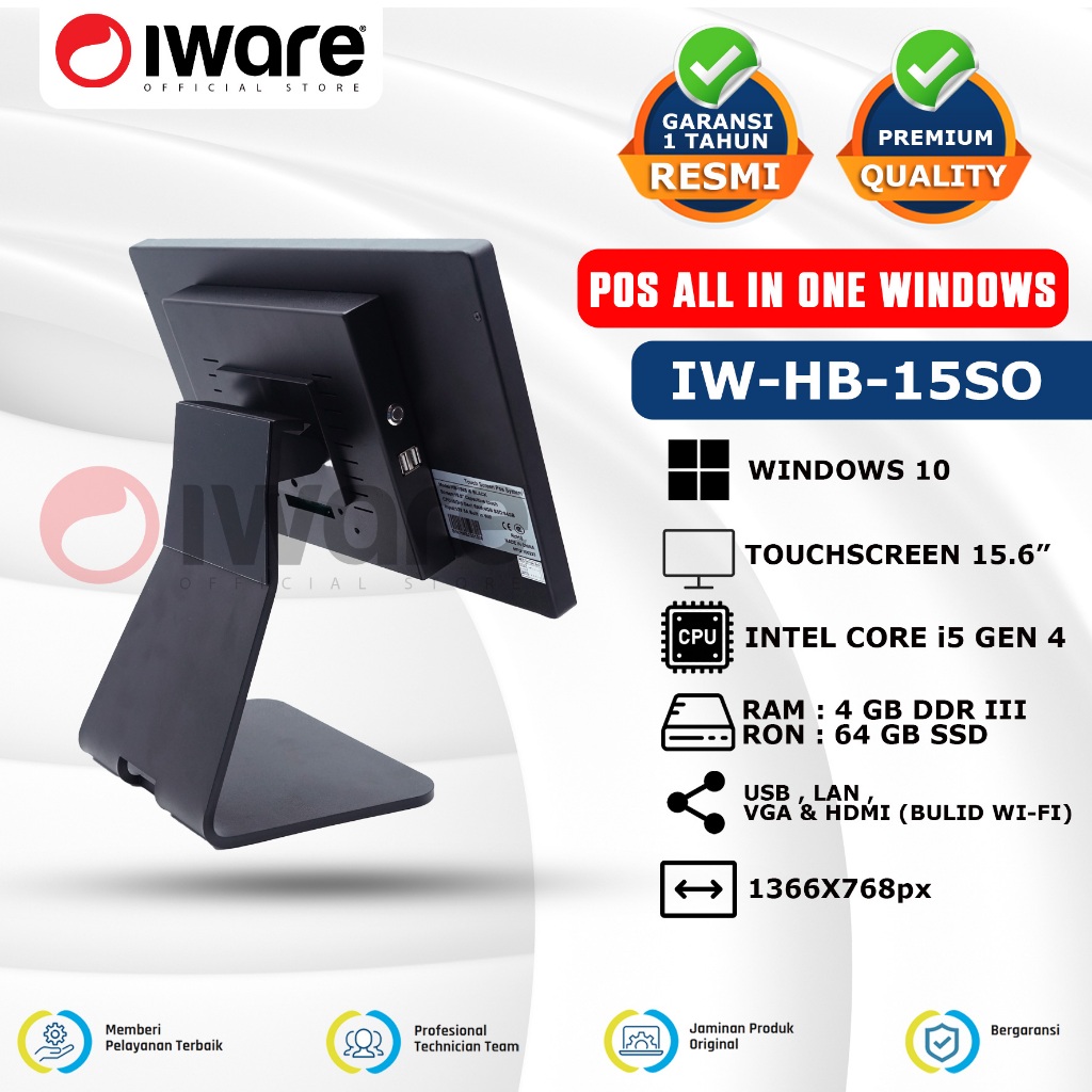 Jual Iware Pos All In One HB-15SO intel i5 Gen 4 Windows Touchscreen 15 ...