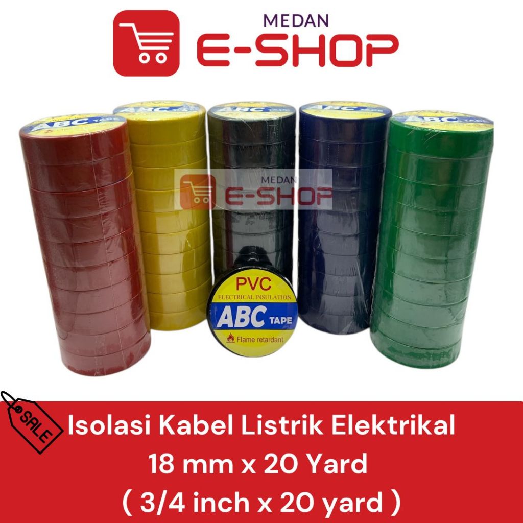 Jual Isolasi / Lakban / Solatip Listrik / Kabel Listrik PVC ABC Tape 18 ...