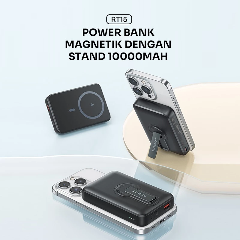 ROBOT Powerbank Magnetic Magsafe Kuat 10N PD 20W Fast Charging 10000 mAh RT15 Original