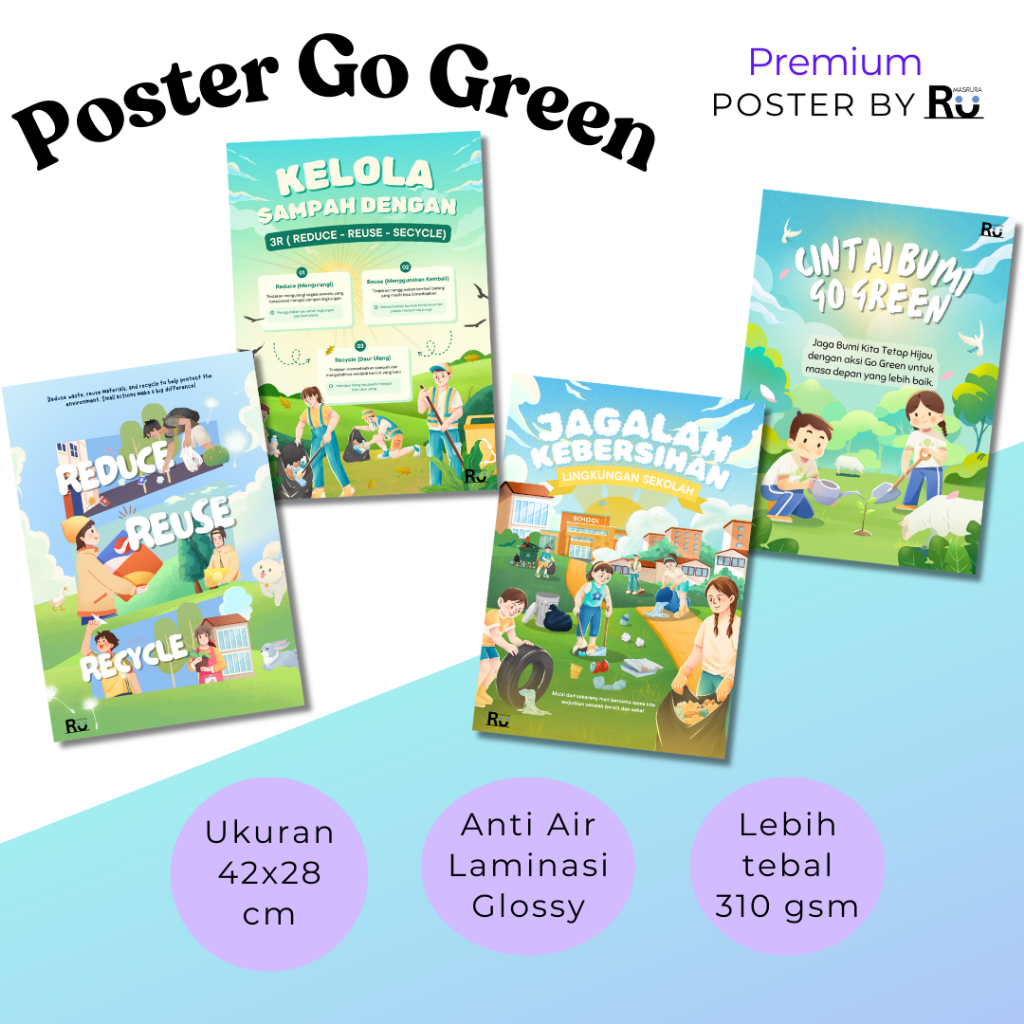 Jual Poster Edukasi Lingkungan Go Green Kebersihan Sekolah Reduce Reuse ...