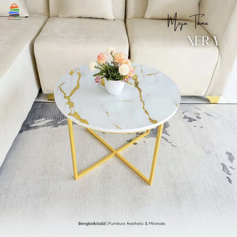 Meja Tamu Aesthetic Meja Bulat Sofa - MEJA XERA - Minimalis Besi Holo Cat Duco Mewah