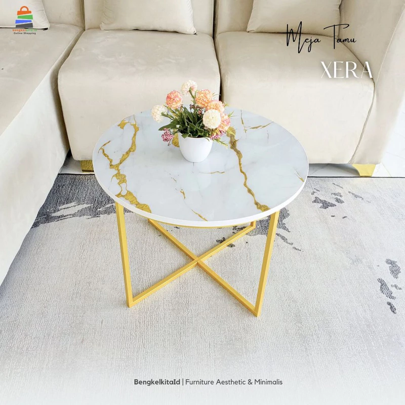 Meja Tamu Aesthetic Meja Bulat Sofa - MEJA XERA - Minimalis Besi Holo Cat Duco Mewah