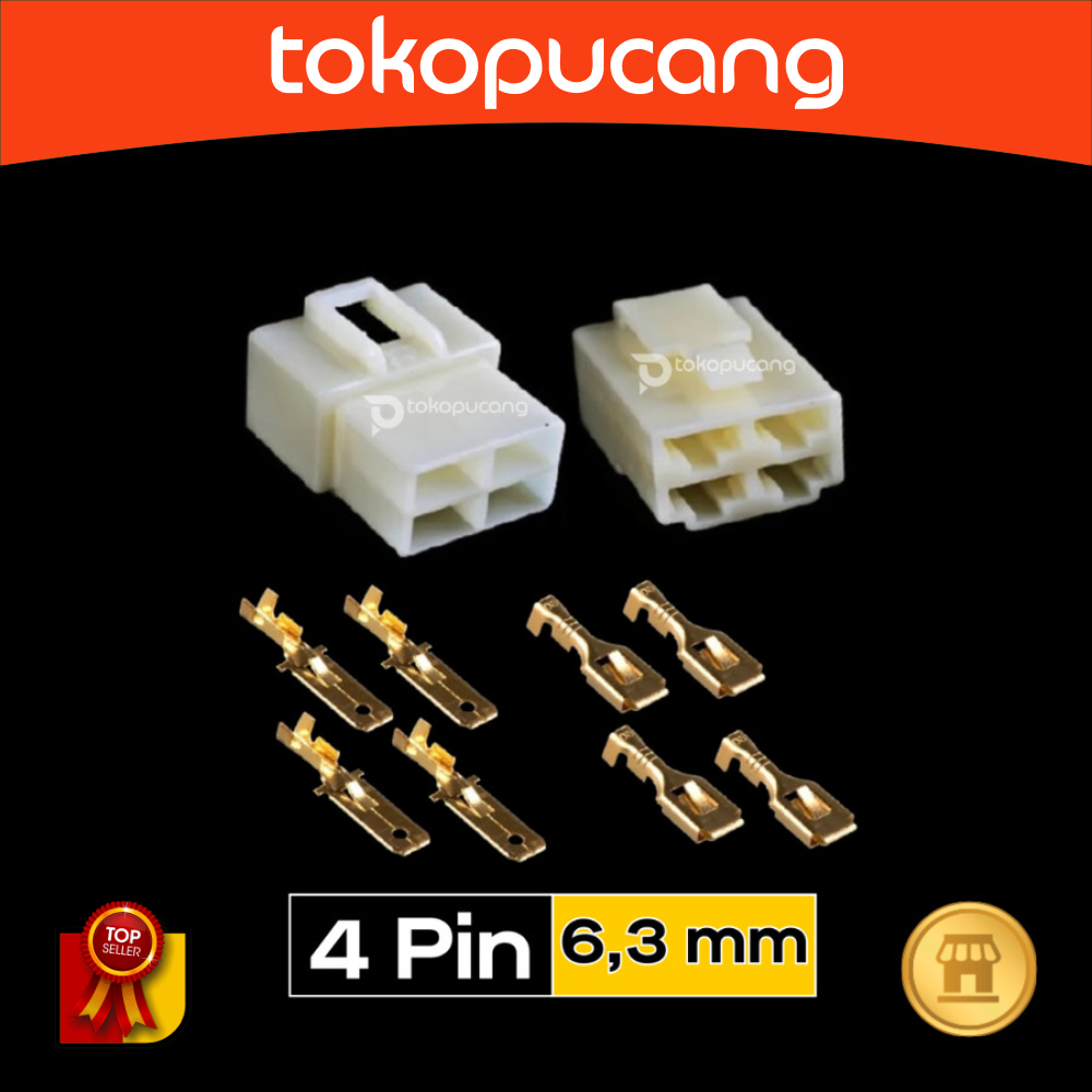 Jual Soket 4P 6,3mm Skun 4 Pin Male + Female Socket Motor Mobil Jack 6 ...