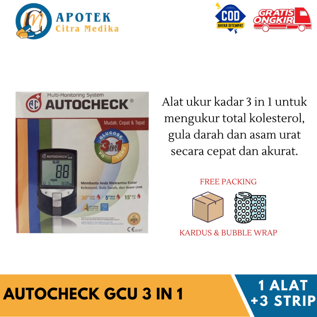 Jual AUTOCHECK GCU 3 IN 1 𝐀𝐋𝐀𝐓 𝐂𝐄𝐊 𝐏𝐑𝐈𝐁𝐀𝐃𝐈 𝐋𝐄𝐍𝐆𝐊𝐀𝐏 - ALAT CEK ASAM URAT ...