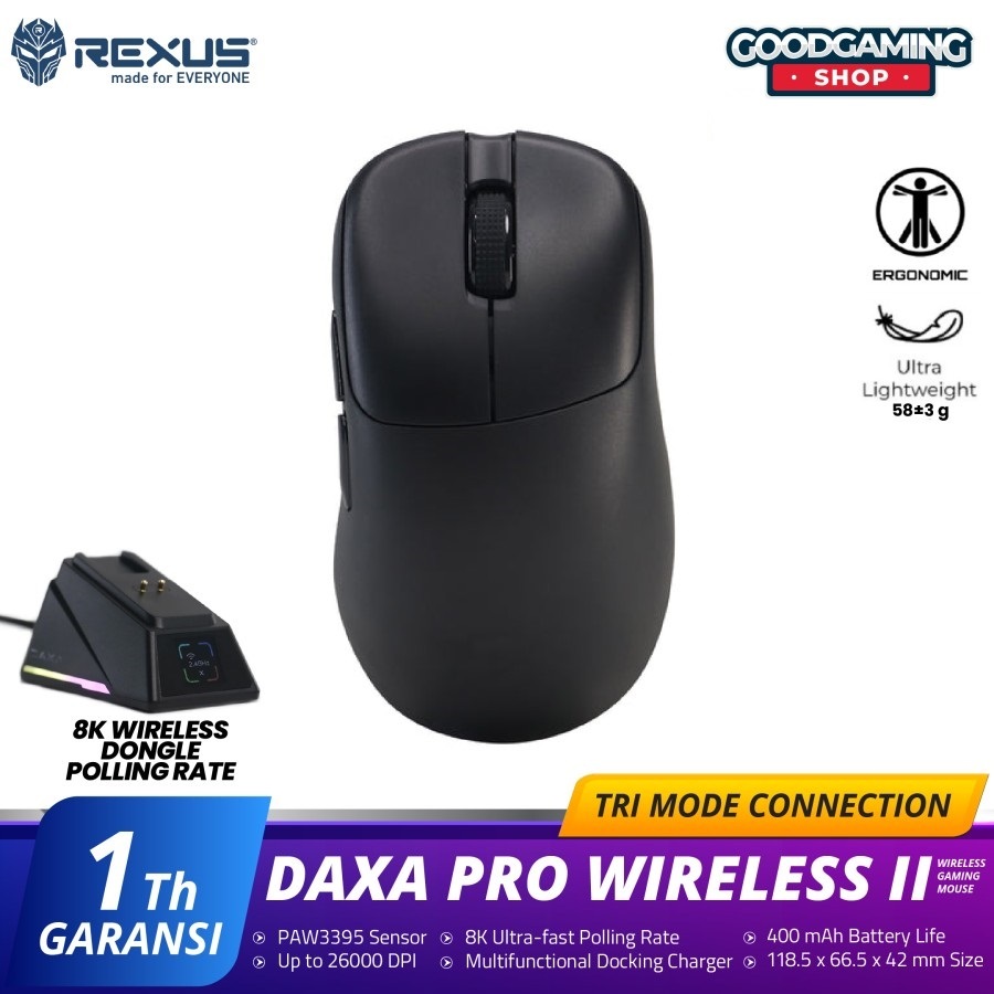 Jual Rexus Mouse Gaming Ergonomic Daxa Pro Wireless II | Daxa Pro 2 ...