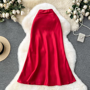FS ROK 002 Rok Satin Adem Merah Cabe Gold Black Mewah Imlek Panjang Halus Adem Import