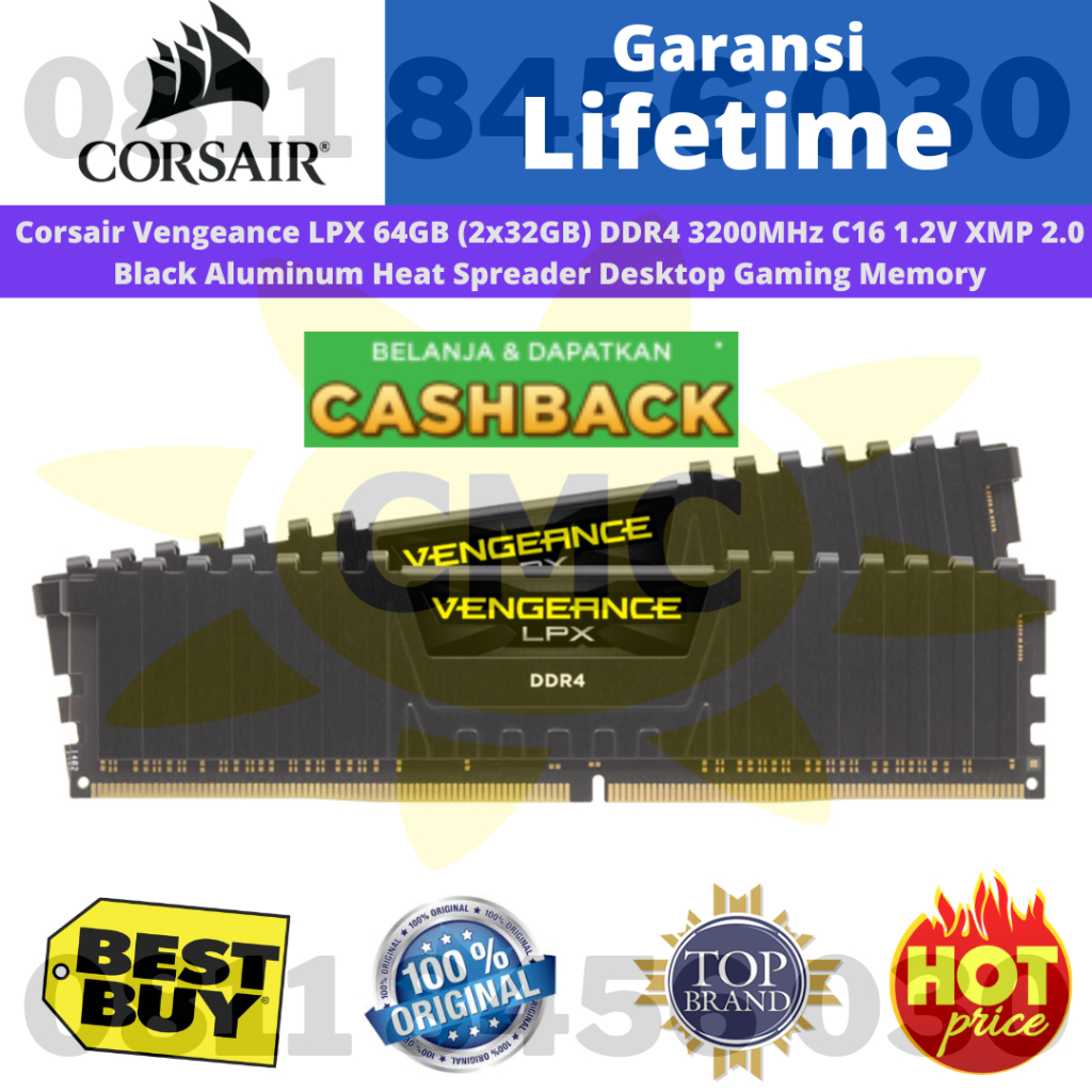 Jual DDR4 Corsair Vengeance LPX PC25600 64GB (2x32GB) 3200MHz ...