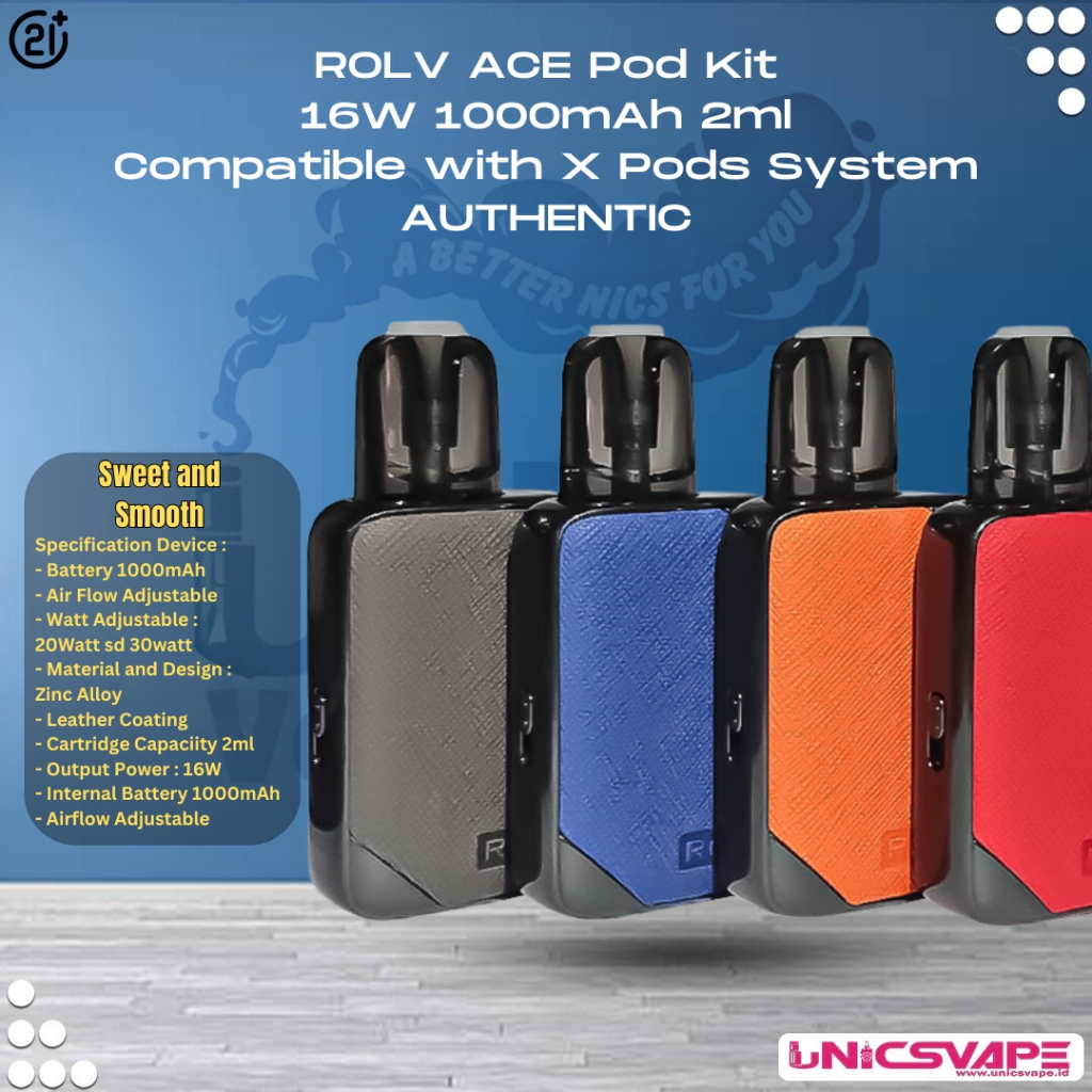 Jual ROLV ACE Pod Kit 16W 1000mAh 2ml Compatible with X Pods System ...