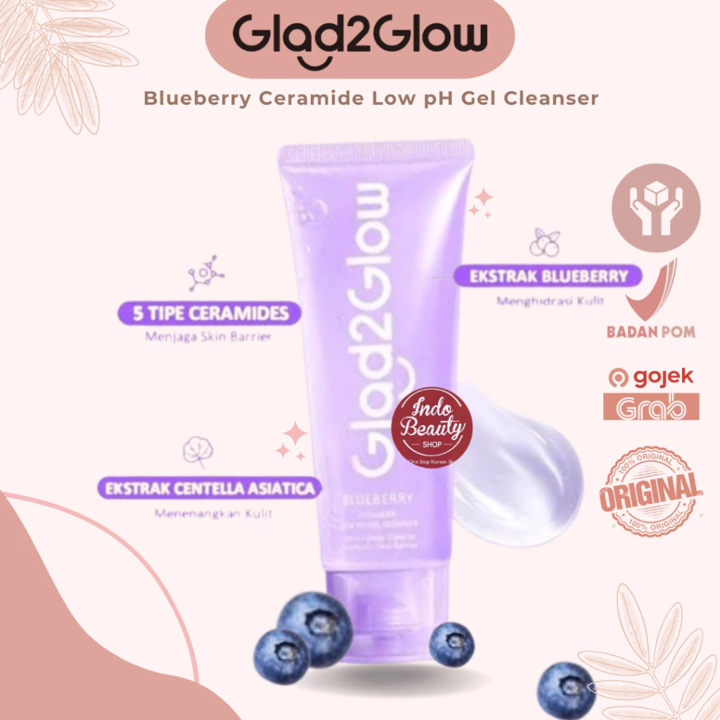 GLAD2GLOW Blueberry Ceramide Low pH Gel Cleanser | sabun cuci muka Acne Prone Skin Friendly Facewash