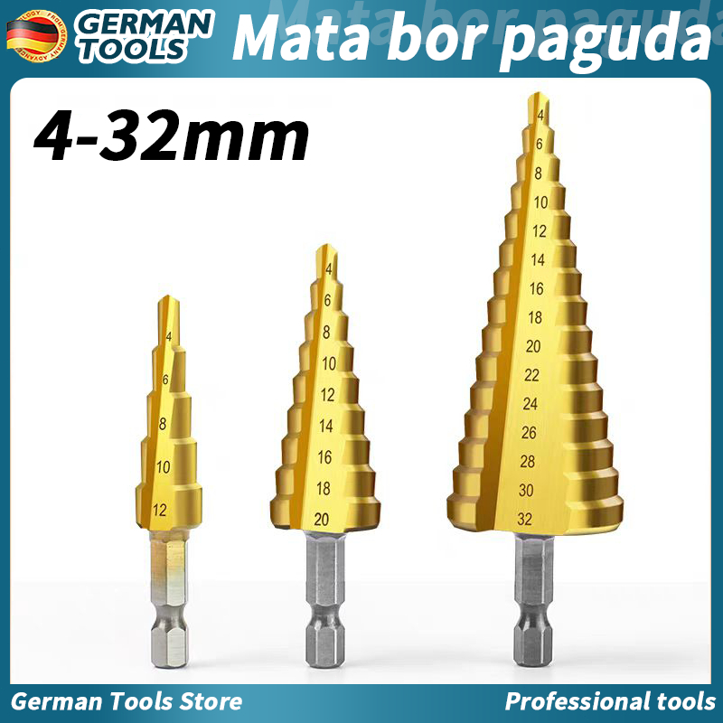 Jual German Tools Mata Bor Pagoda 4 12 20 32mm 3PCS Hole Saw Spiral HSS ...