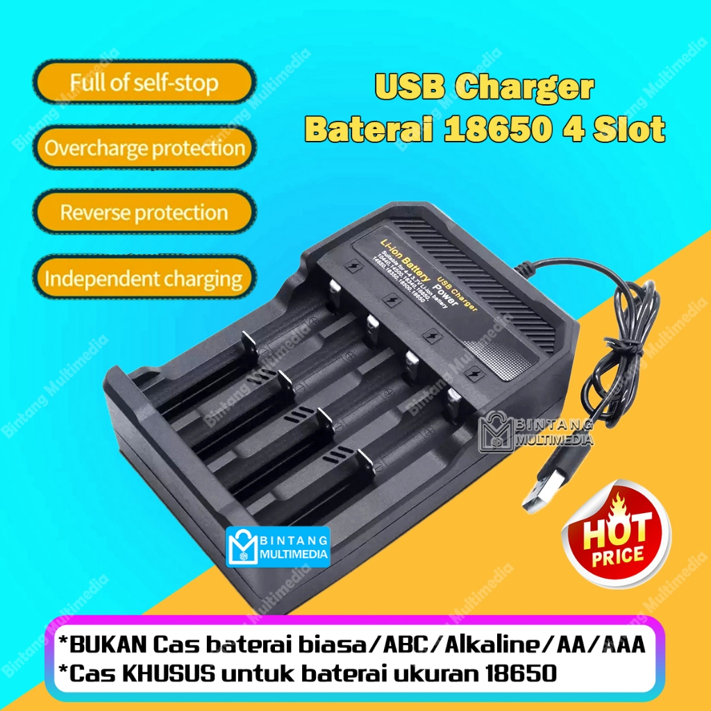 Jual Taffware Charger Baterai 18650 4 Slot USB Auto Cut Off Otomatis ...