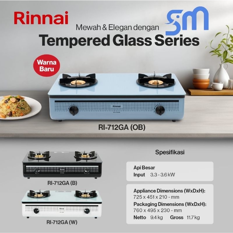 Ri 712ga Rinnai 712 RINNAI RI-712 GA(B) RI 712 GAB Kompor Gas Kaca