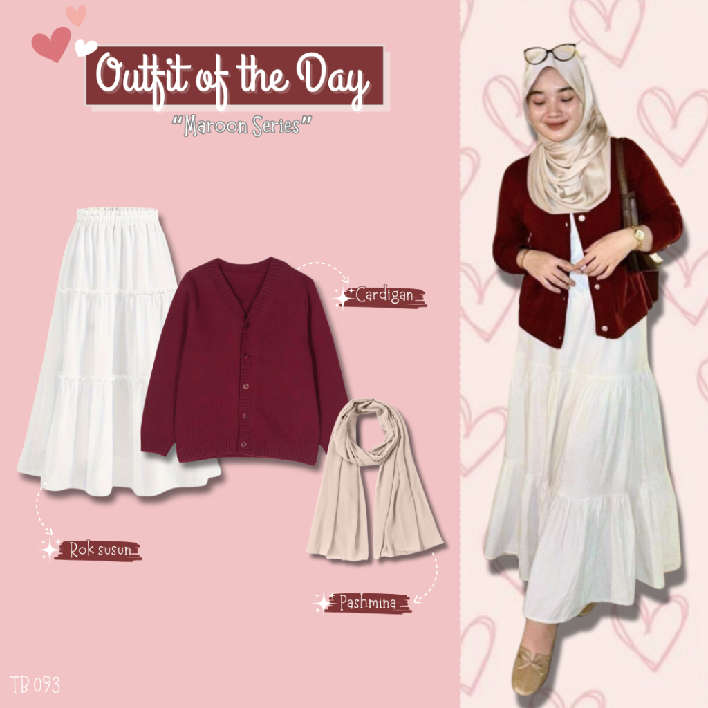 Jual Outfit Cardigan Hijab 3In1 (Cardigan Rajut+Rok Susun Ruffle+