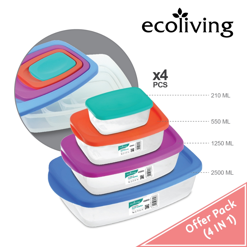 Jual ECO LIVING Kotak Penyimpanan Makanan BPA Free OFFER PACK 4 In 1 ...