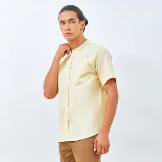 M231 Kemeja Pria Koko Shanghai Polos Pendek Kuning 0184B